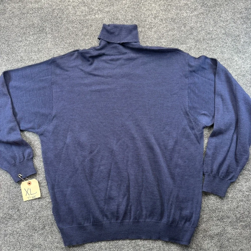 Paolo Valenzi Turtleneck Sweater Mens XL Blue Merino Wool Blend Knit Pullover